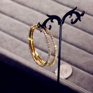 Large and small diamond gold and silver plated hoops.